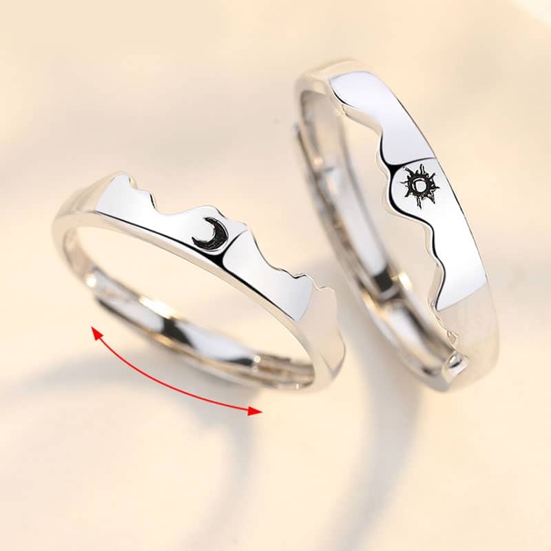 (image for) Beat Of My Heart Matching Heartbeat Rings For Couples Adjustable Size In Polished Sterling Silver