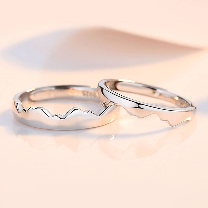 (image for) Beat Of My Heart Matching Heartbeat Rings For Couples Adjustable Size In Polished Sterling Silver