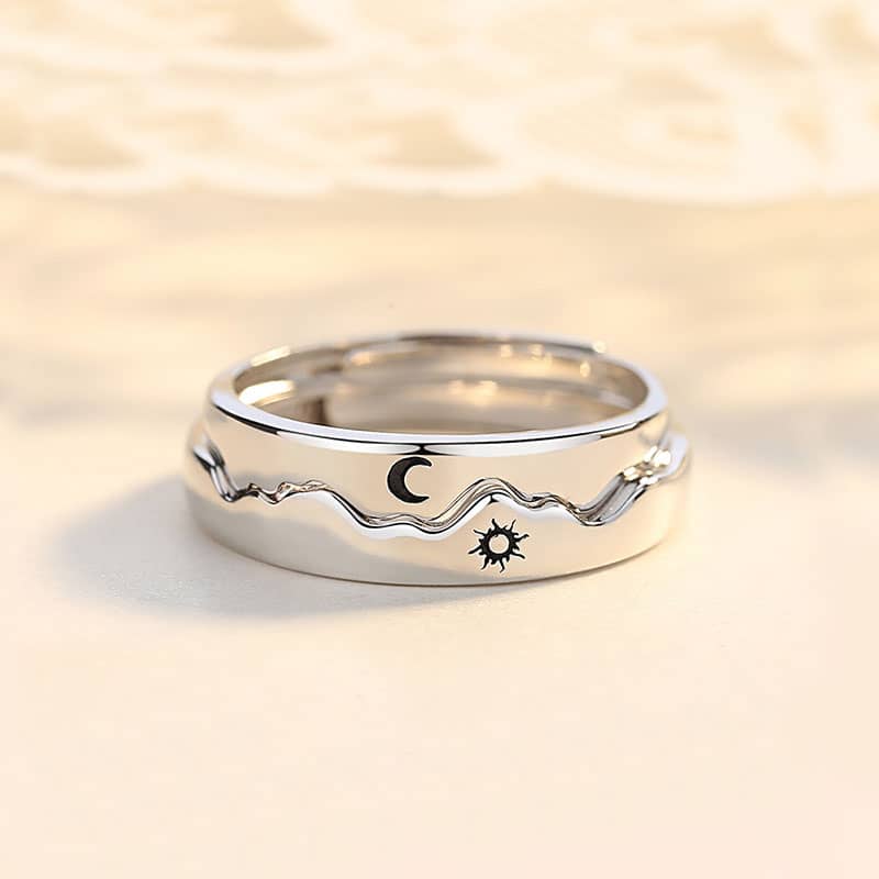 (image for) Beat Of My Heart Matching Heartbeat Rings For Couples Adjustable Size In Polished Sterling Silver