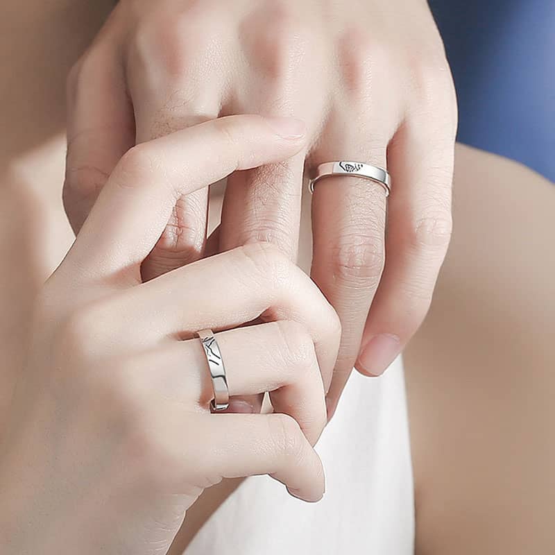 (image for) Hand In Hand Matching Couple Holding Hands Rings In Sterling Silver