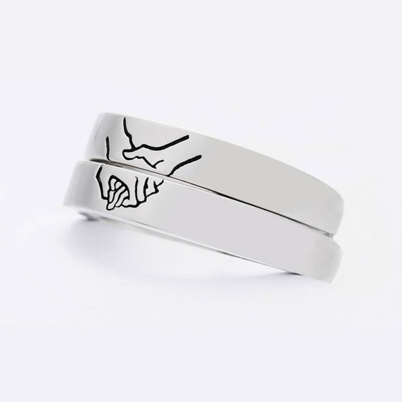 (image for) Hand In Hand Matching Couple Holding Hands Rings In Sterling Silver