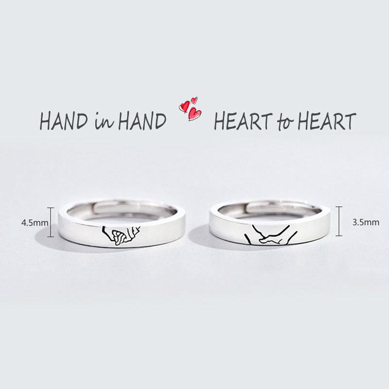 (image for) Hand In Hand Matching Couple Holding Hands Rings In Sterling Silver