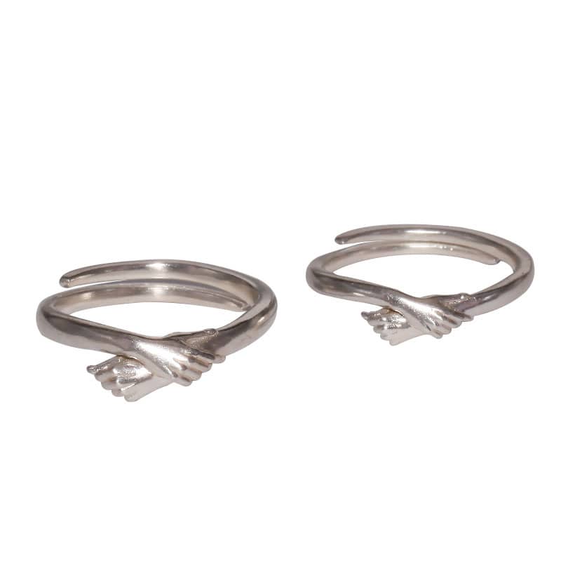 (image for) Handmade Matching Hug Rings For Couples Cute Promise Ring Set In Sterling Silver