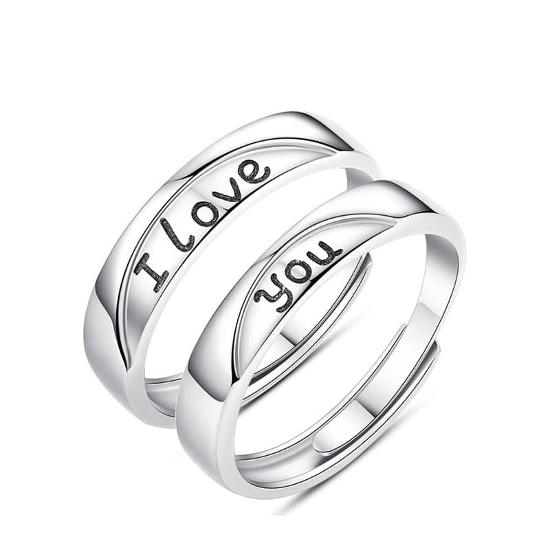 (image for) I Love You Black Engraved Matching Couple Rings Set In Sterling Silver