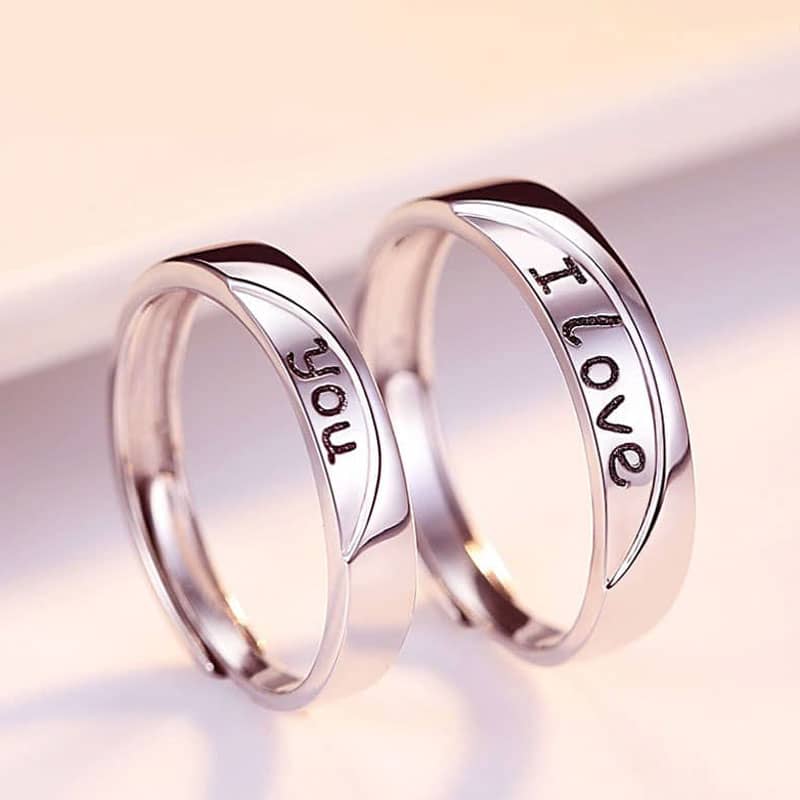 (image for) I Love You Black Engraved Matching Couple Rings Set In Sterling Silver