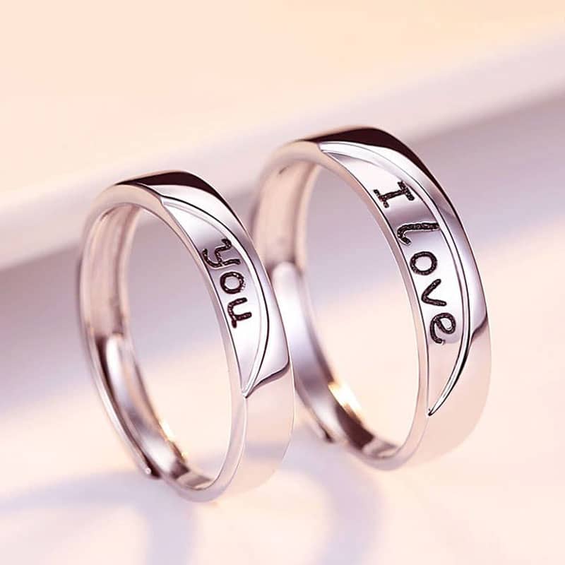I Love You Black Engraved Matching Couple Rings Set In Sterling Silver (image for) I Love You Black Engraved Matching Couple Rings Set In Sterling Silver
