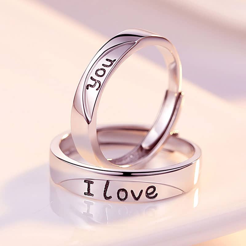 (image for) I Love You Black Engraved Matching Couple Rings Set In Sterling Silver