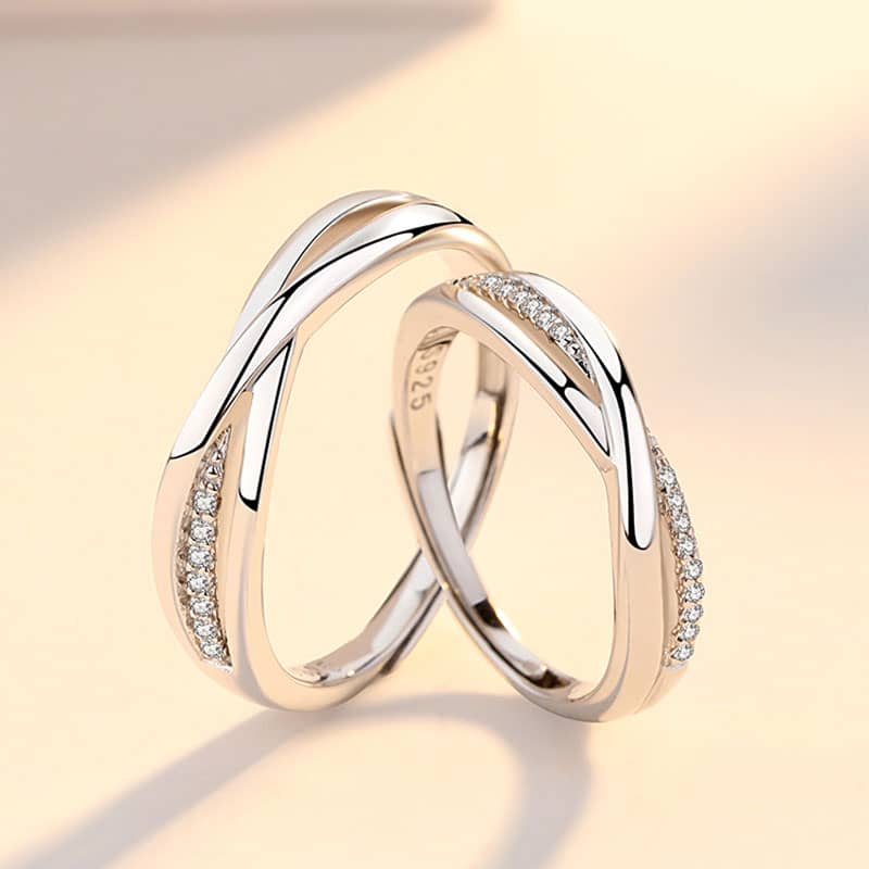 (image for) Sterling Silver Infinity Love Matching Couple X Rings With CZ Diamond Accents