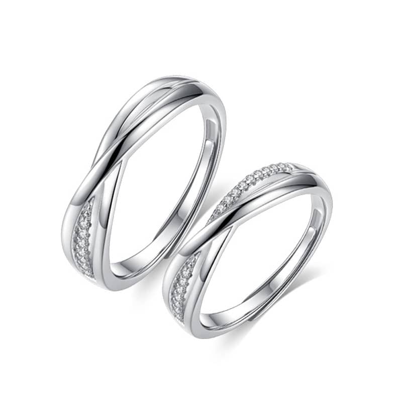 (image for) Sterling Silver Infinity Love Matching Couple X Rings With CZ Diamond Accents
