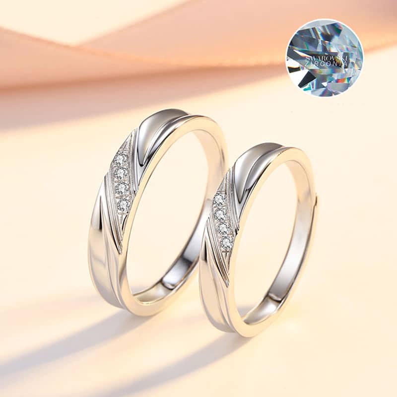 (image for) Sterling Silver Infinity Symbol Matching Couple Rings Set With Diamond Accents