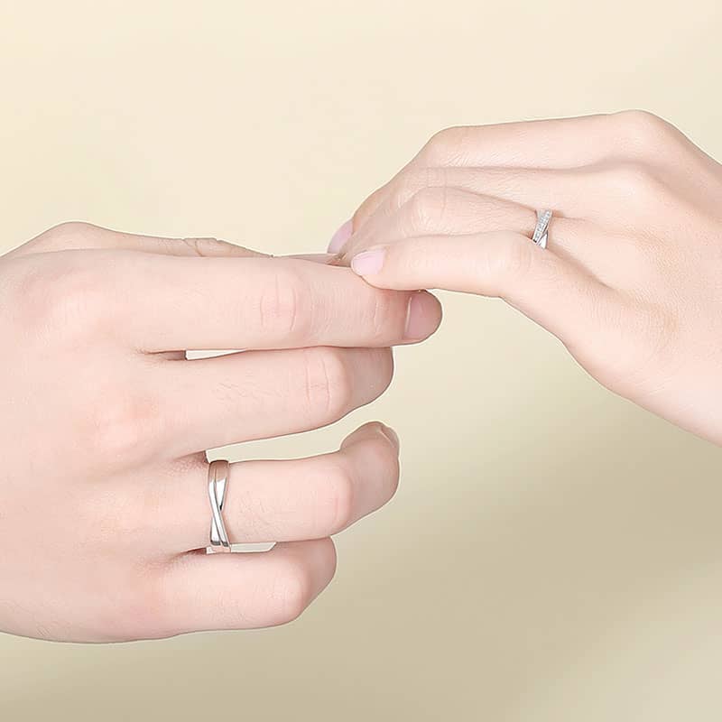 (image for) Sterling Silver Infinity Wave Matching Couple X Rings Set With Diamond Accents
