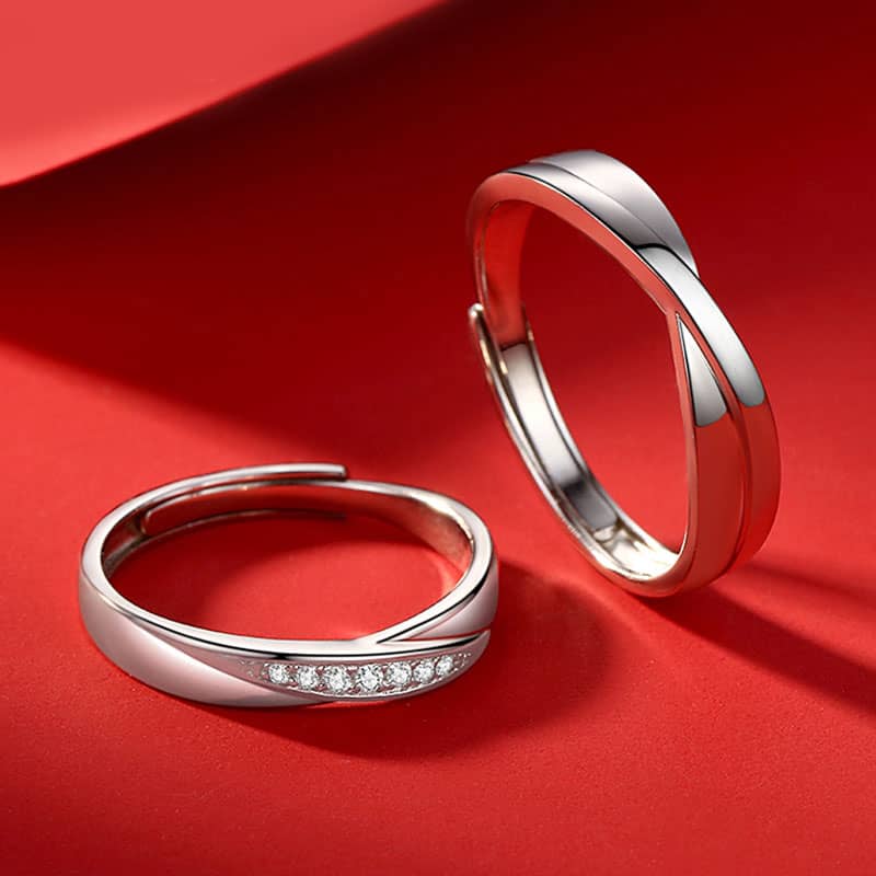 (image for) Sterling Silver Infinity Wave Matching Couple X Rings Set With Diamond Accents