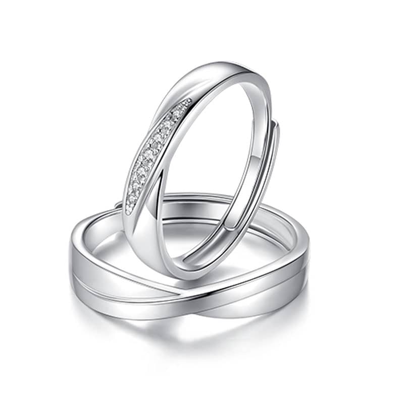 (image for) Sterling Silver Infinity Wave Matching Couple X Rings Set With Diamond Accents