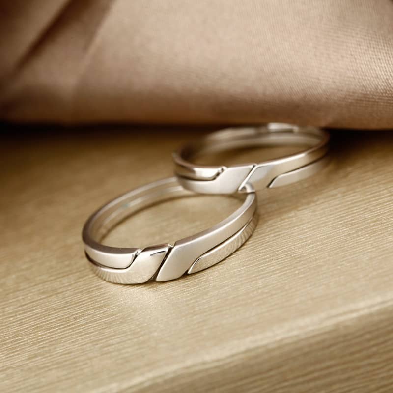 (image for) Interlocking Infinity Promise Rings for Couples, Polished + Brushed Finish Wedding Ring Band in 925 Sterling Silver, Matching Couple Jewelry Set for Him and Her