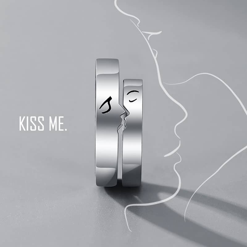 (image for) Kiss Me Matching Couple Kiss Rings Set In Sterling Silver - Adjustable Size