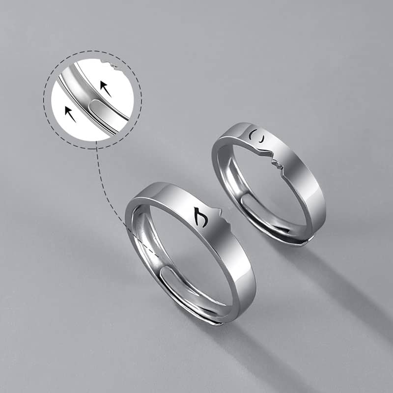 (image for) Kiss Me Matching Couple Kiss Rings Set In Sterling Silver - Adjustable Size