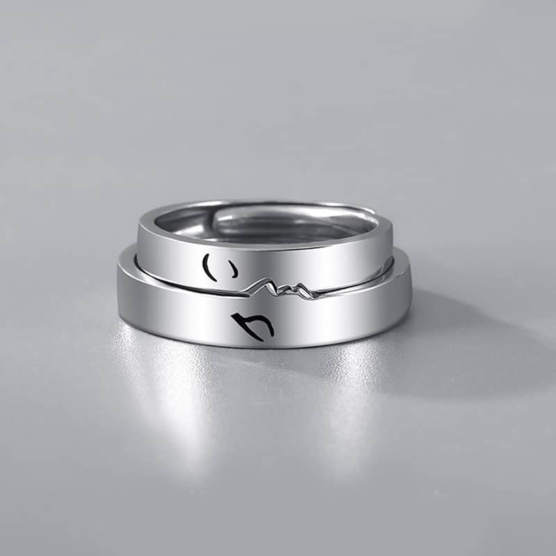 (image for) Kiss Me Matching Couple Kiss Rings Set In Sterling Silver - Adjustable Size