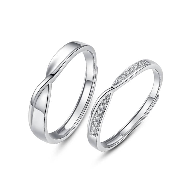 (image for) Sterling Silver Matching Mobius Infinity Knot Rings Set With Diamond Accents