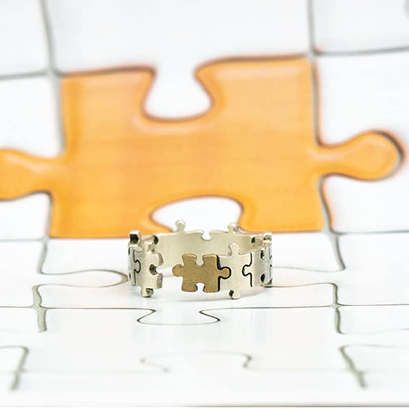 (image for) Handmade Matching Puzzle Piece Rings For Couples Women And Men Promise Set In Sterling Silver