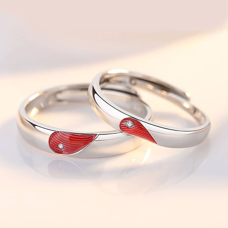 (image for) Red Fingerprint Heart Matching Promise Rings in 925 Sterling Silver