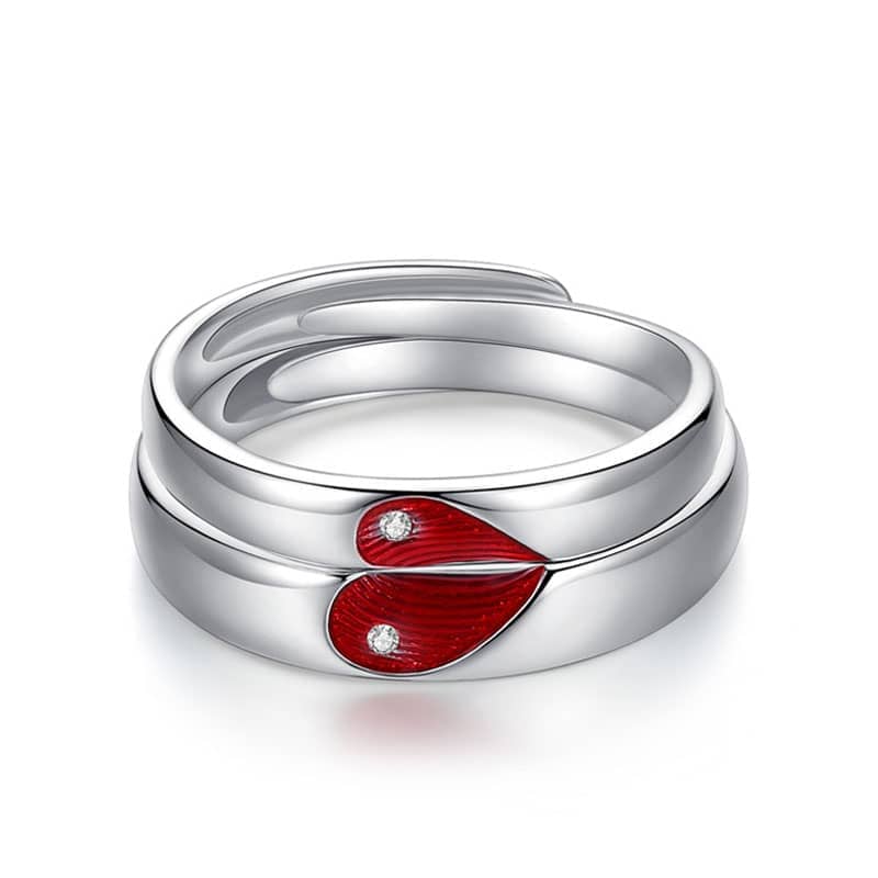 (image for) Red Fingerprint Heart Matching Promise Rings in 925 Sterling Silver