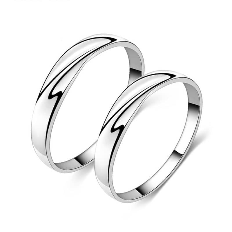 (image for) Simple Wave Promise Rings for Couples, Personalized Polished Wedding Ring Band in 925 Sterling Silver, Matching Couple Jewelry Set for Him and Her