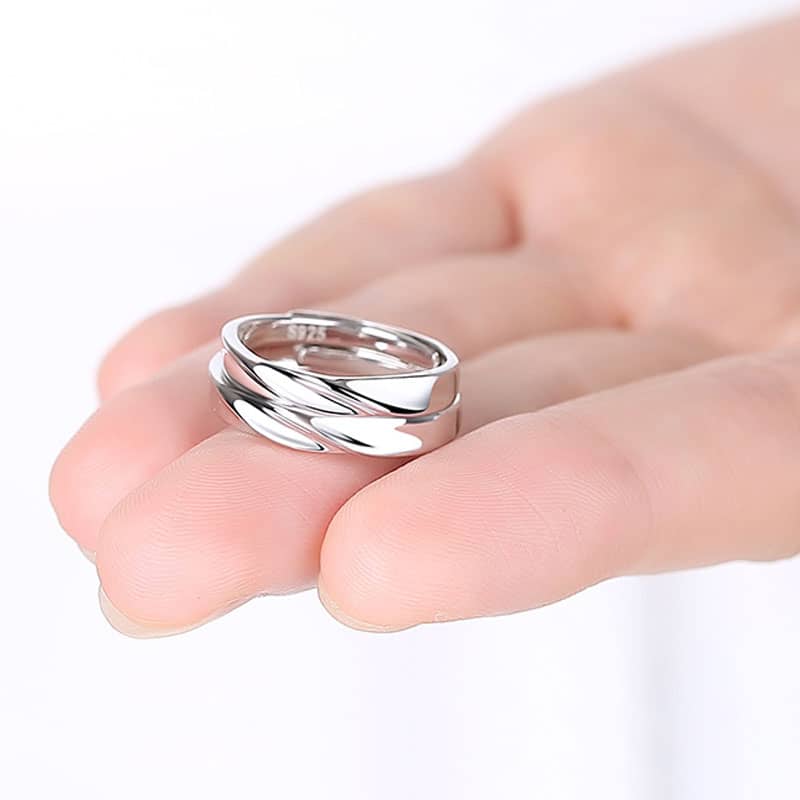 Simple Wave Promise Rings for Couples, Personalized Polished Wedding Ring Band in 925 Sterling Silver, Matching Couple Jewelry Set for Him and Her (image for) Simple Wave Promise Rings for Couples, Personalized Polished Wedding Ring Band in 925 Sterling Silver, Matching Couple Jewelry Set for Him and Her