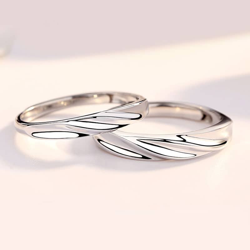 (image for) Matching Couple Sterling Silver Rings With Ocean Waves For Women And Men