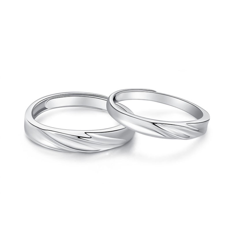 (image for) Matching Couple Sterling Silver Rings With Ocean Waves For Women And Men