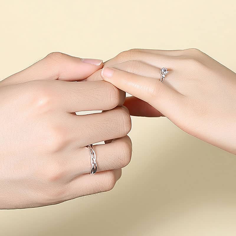 (image for) Three Stone Infinity Weave Matching Rings Set In Sterling Silver