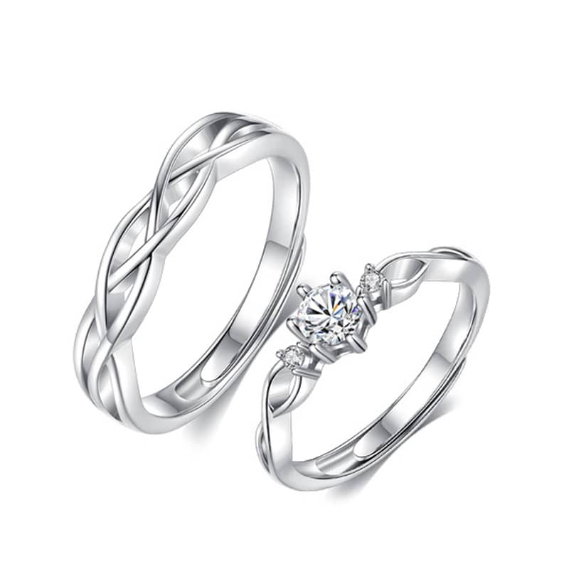 (image for) Three Stone Infinity Weave Matching Rings Set In Sterling Silver