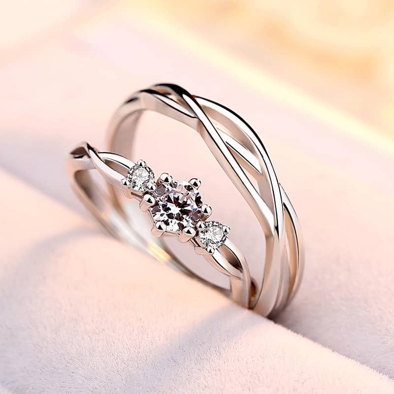 (image for) Three Stone Infinity Weave Matching Rings Set In Sterling Silver