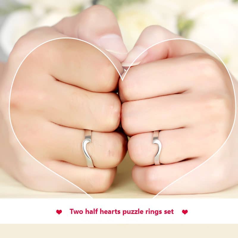 (image for) Simple Love Matching Heart Promise Rings Set For Couples Made in 925 Sterling Silver