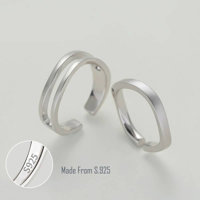 (image for) With You Matching Couple Interlocking Rings In Sterling Silver - Matte Finish