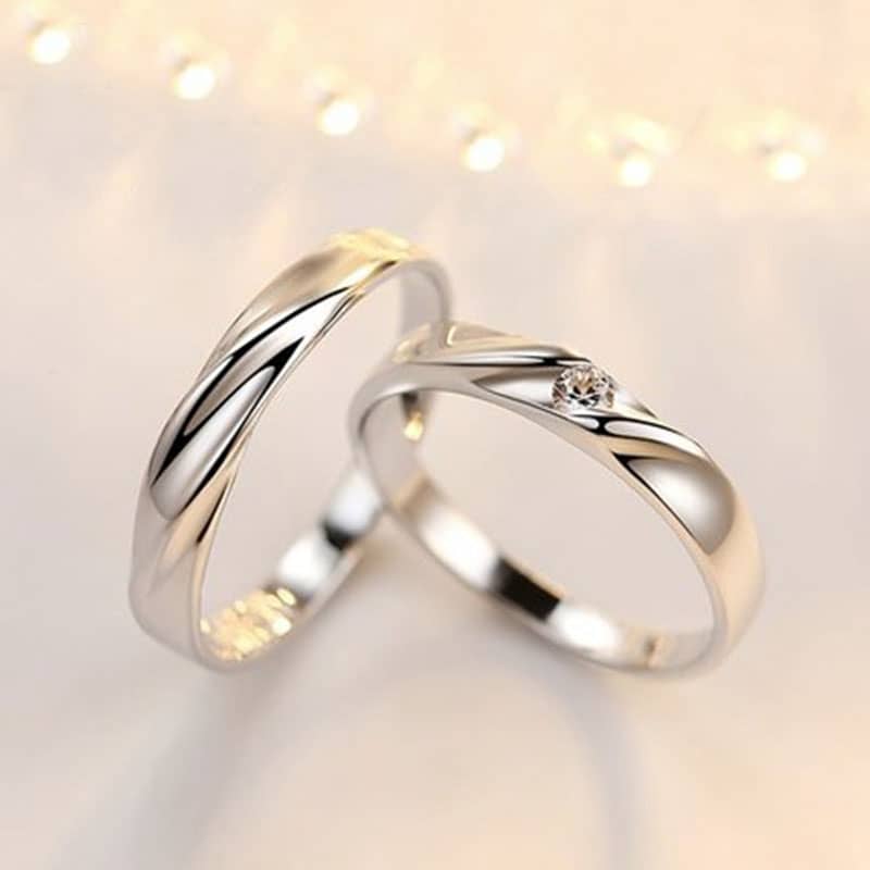Simple Wave Promise Rings Set for Women and Men, 925 Sterling Silver ...