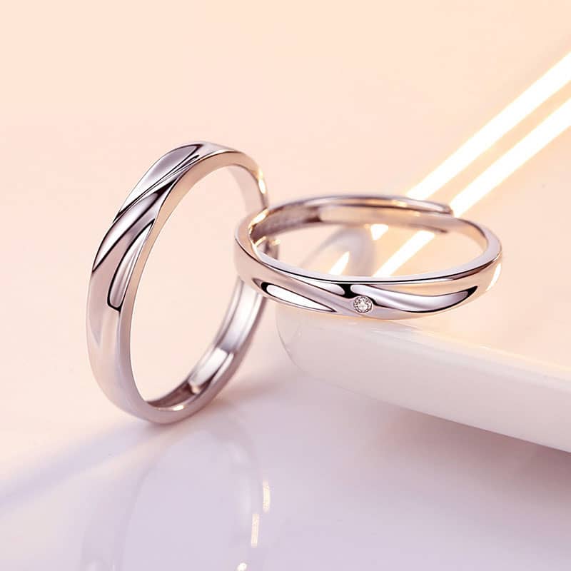 Simple Wave Promise Rings Set for Women and Men, 925 Sterling Silver ...