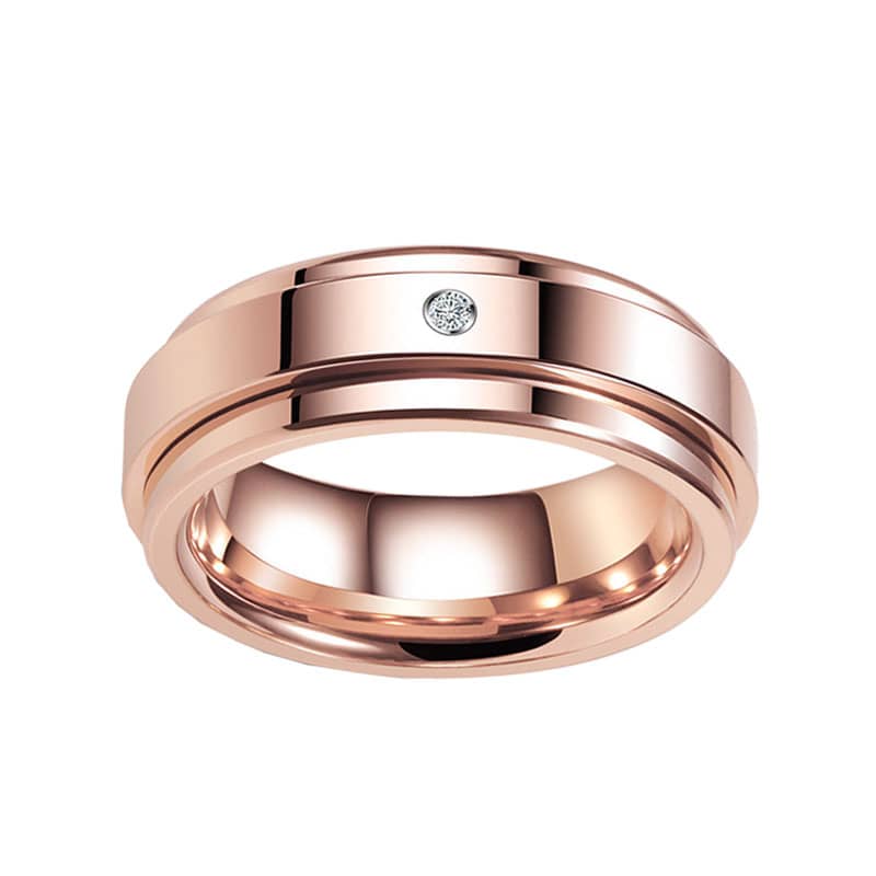 (image for) Rose Gold / White Tungsten Wedding Bands With Single CZ Diamond, Tungsten Carbide Spinner Wedding Ring Band For Women Or Men - 6mm, Matching Tungsten Jewelry
