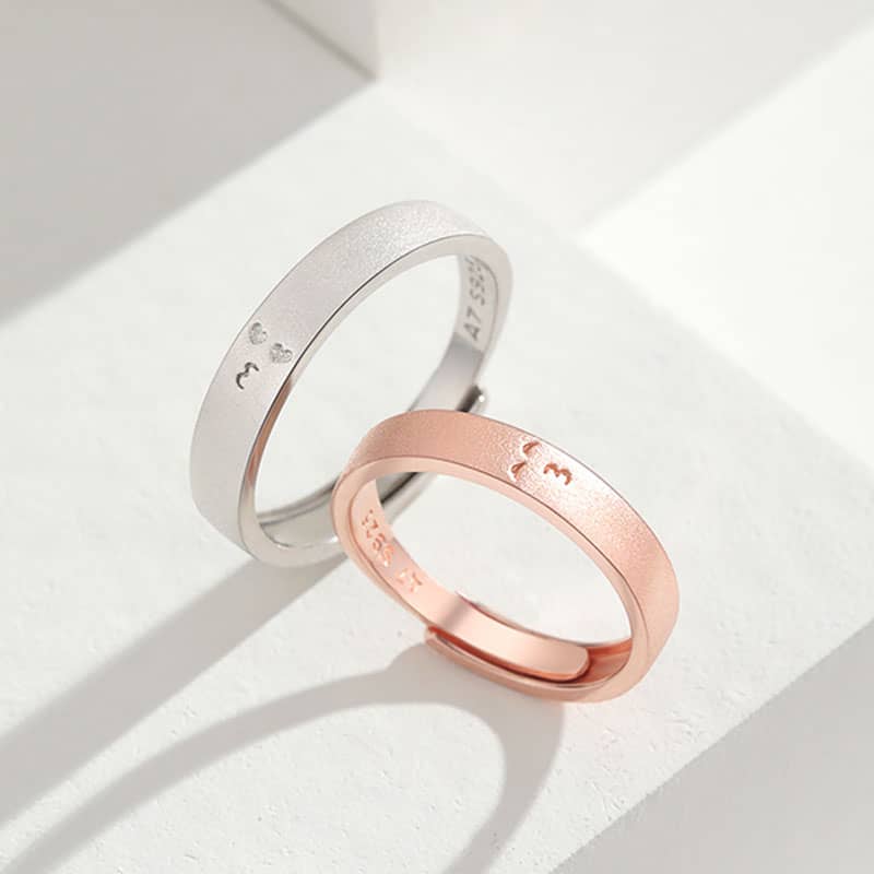(image for) Matching Rose Gold Silver Kiss Rings For Him And Her Matte Finish