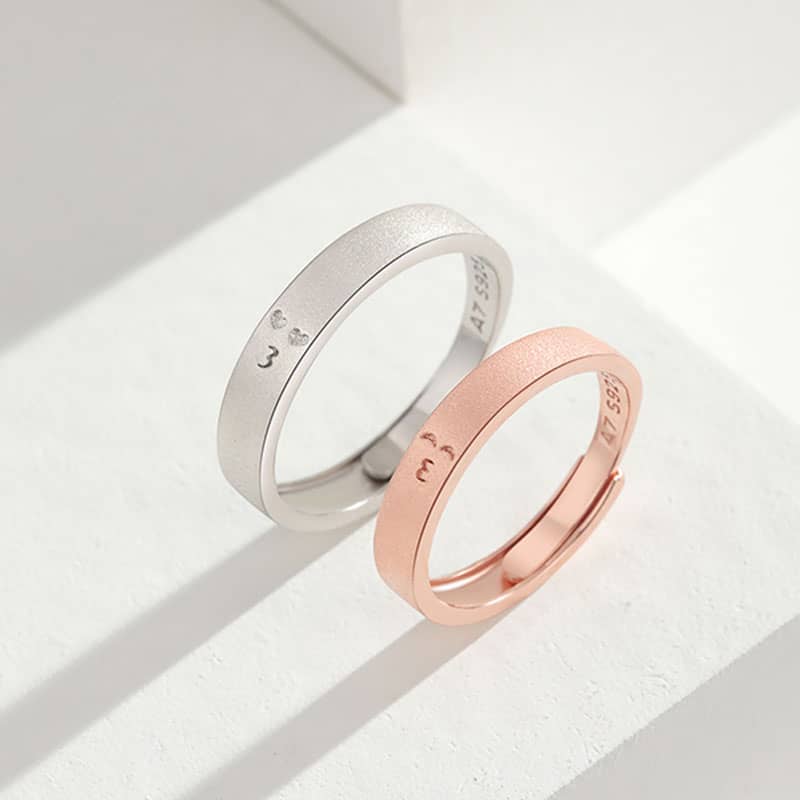 (image for) Matching Rose Gold Silver Kiss Rings For Him And Her Matte Finish