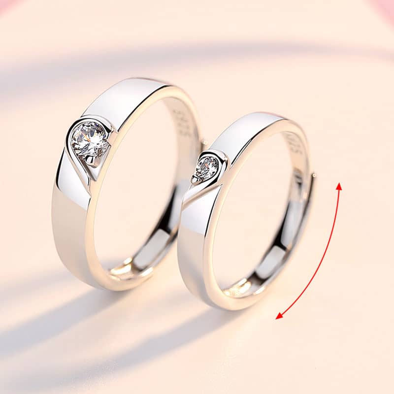 (image for) Polished Sterling Silver Matching Heart Promise Rings Set With Cubic Zirconia Diamond