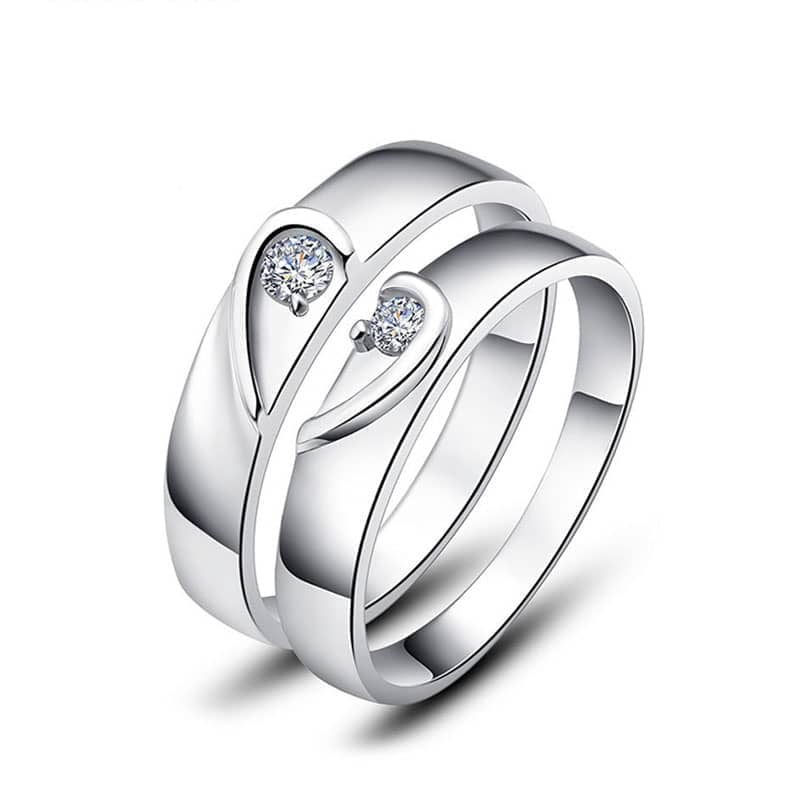 (image for) Polished Sterling Silver Matching Heart Promise Rings Set With Cubic Zirconia Diamond