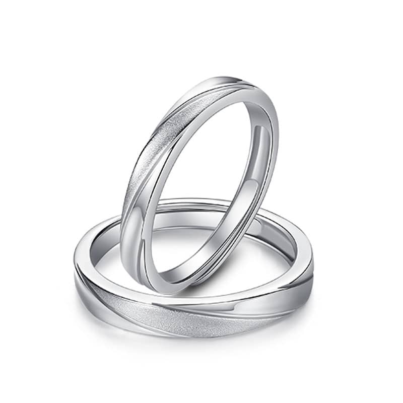 (image for) Sterling Silver Matching Couple Wave Promise Rings Set With Center Matte Finish
