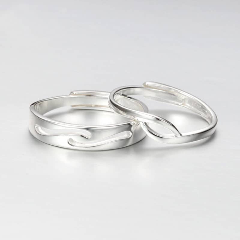 (image for) Simple Wave Couple Promise Rings Set for Women and Men, Unique Infinity Wedding Ring Band in 925 Sterling Silver, Matching His and Hers Jewelry for Couples