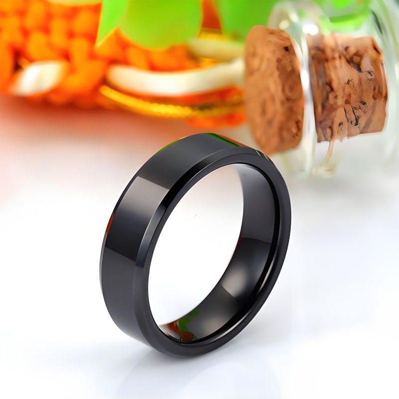 (image for) Matching Silver White and Black Tungsten Couple Rings Set High Polished Finish