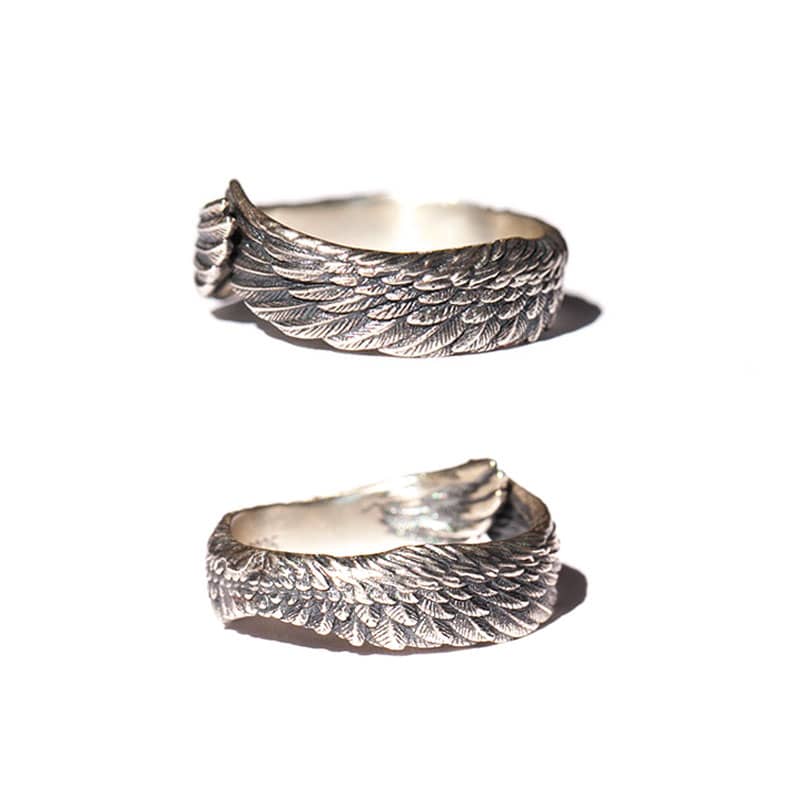 (image for) Handmade Sterling Silver Angel Wing Rings His And Hers Matching Rings