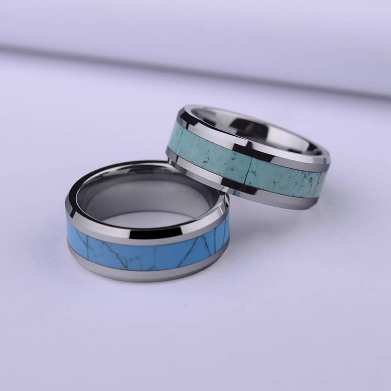 (image for) Turquoise Inlaied Tungsten Wedding Bands Set for Men and Women, Unique Tungsten Carbide Wedding Ring Band - 6mm - 8mm, Matching His and Hers Jewelry for Couples