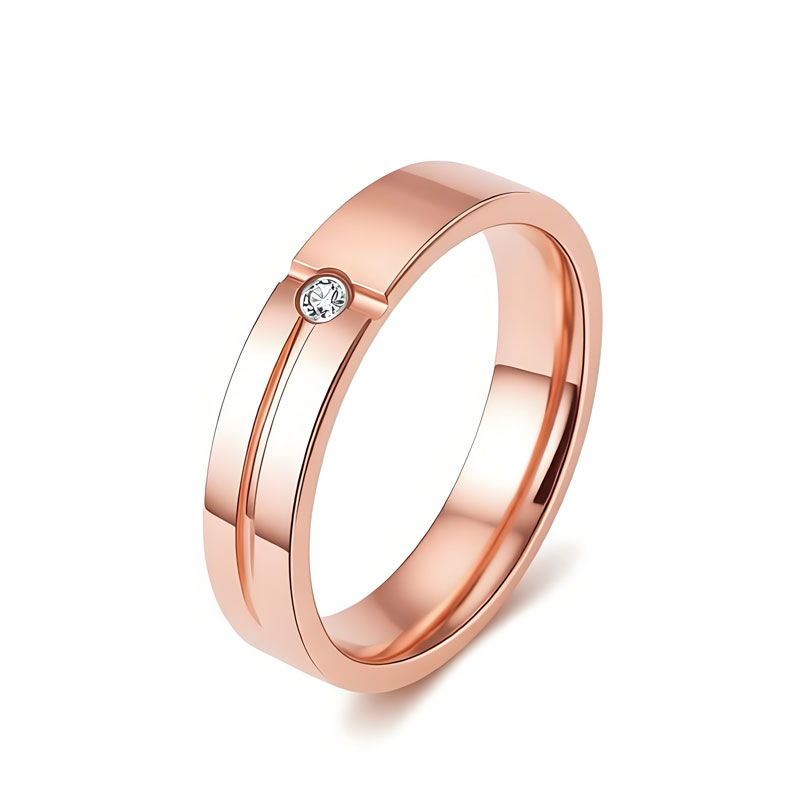 (image for) Womens Rose Gold Tungsten Ring 4mm 5mm Wedding Band with Diamond and Grooves
