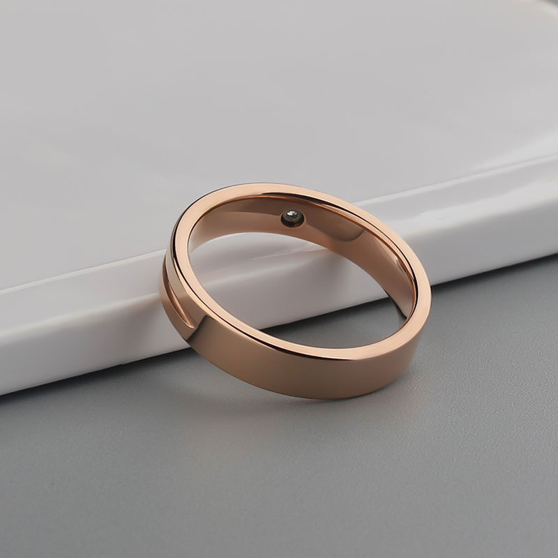 (image for) Womens Rose Gold Tungsten Ring 4mm 5mm Wedding Band with Diamond and Grooves