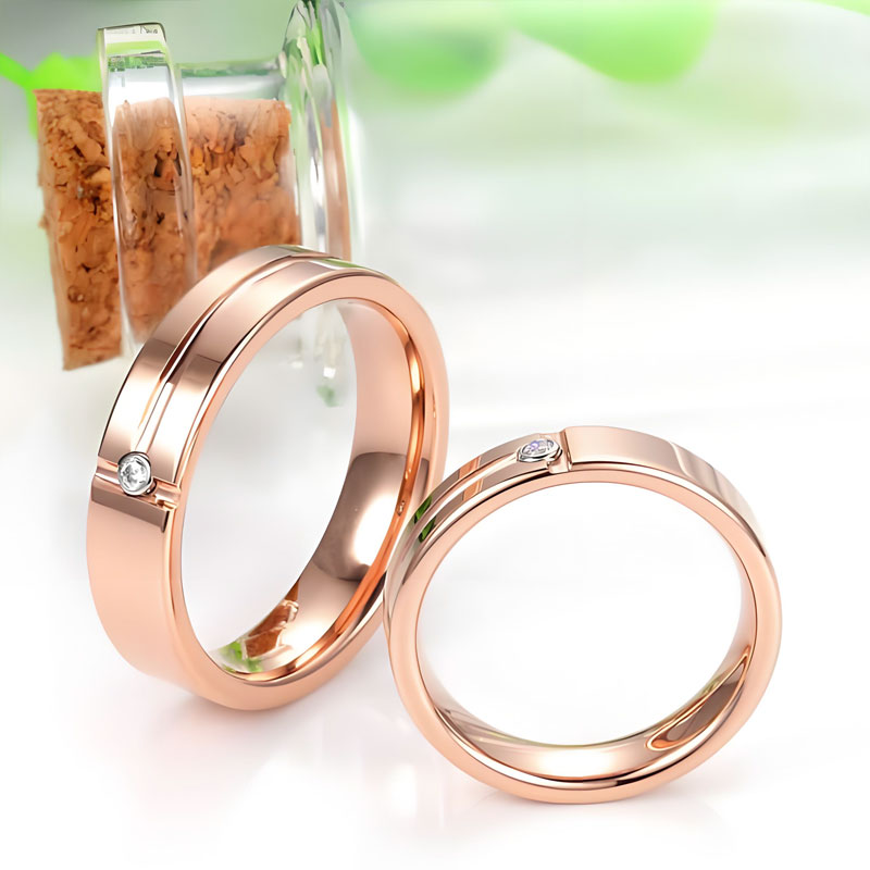 (image for) Womens Rose Gold Tungsten Ring 4mm 5mm Wedding Band with Diamond and Grooves