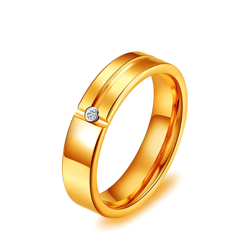 (image for) Womens Yellow Gold Tungsten Ring 4mm 5mm Wedding Band With Diamond and Grooves